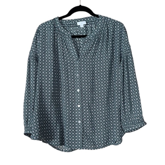 J. Jill Tops - J. Jill long sleeve blouse green smocked neckline and wrists size L petite
